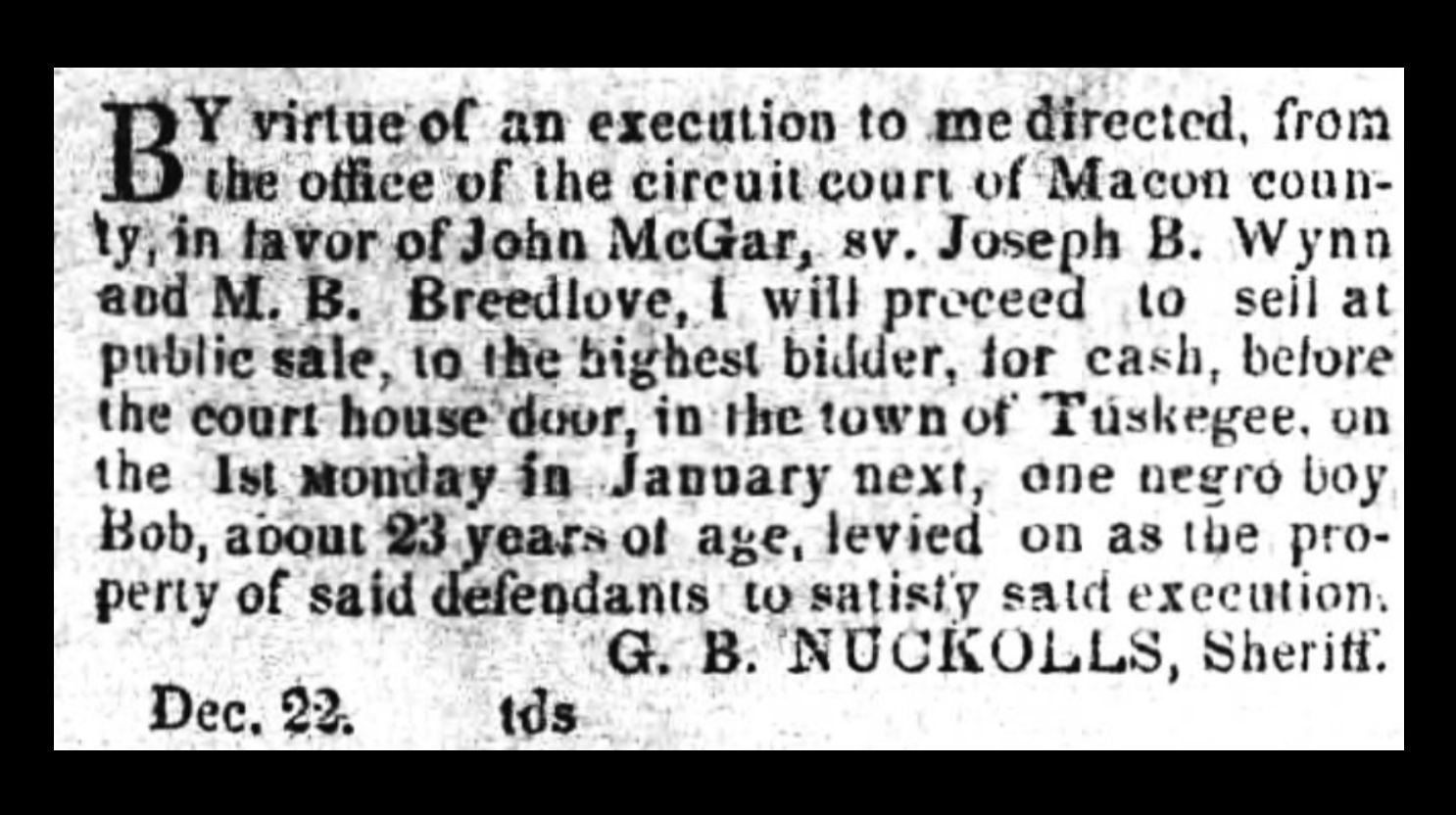 On Dec 22 1853 Alabama Sheriff Advertises Planned Sale Of Enslaved on-dec-22-1853-alabama-sheriff-advertises-planned-sale-of-enslaved